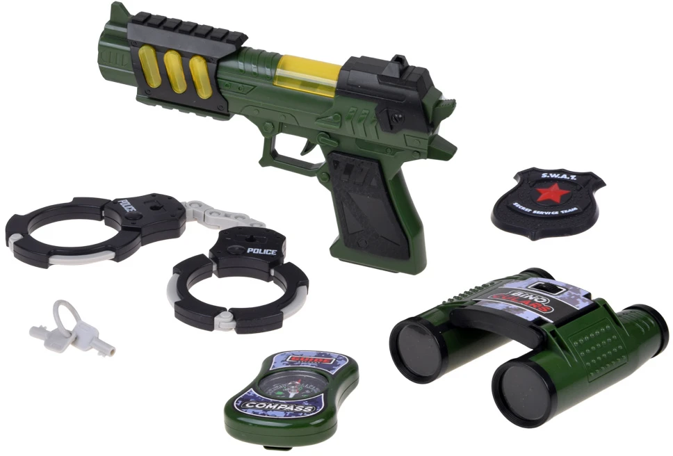 Jokomisiada Kids’ Soldier Play Set with Light and Sound Toy Gun, Binoculars and Handcuffs ZA6316