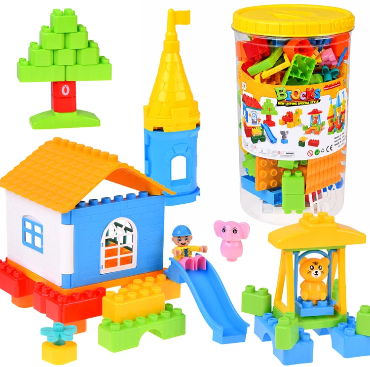 Jokomisiada LARGE plastikas blocks 94 pieces in a container with a handle + figures ZA6429