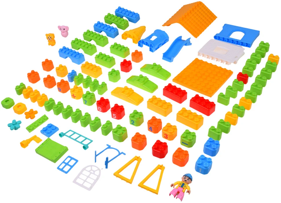 Jokomisiada LARGE plastikas blocks 94 pieces in a container with a handle + figures ZA6429