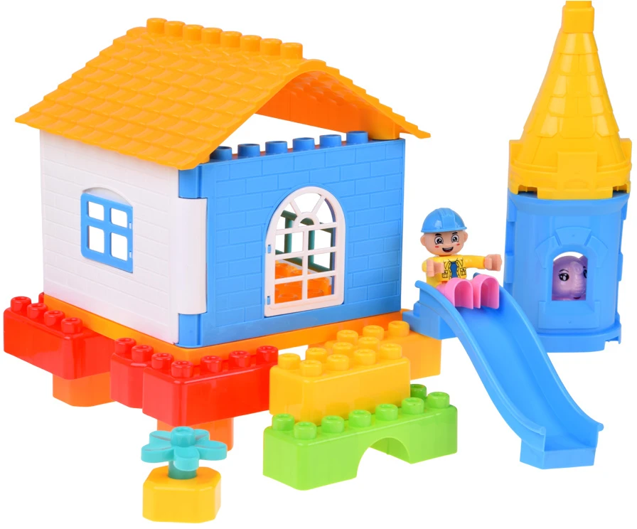 Jokomisiada LARGE plastikas blocks 94 pieces in a container with a handle + figures ZA6429