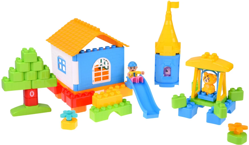 Jokomisiada LARGE plastikas blocks 94 pieces in a container with a handle + figures ZA6429