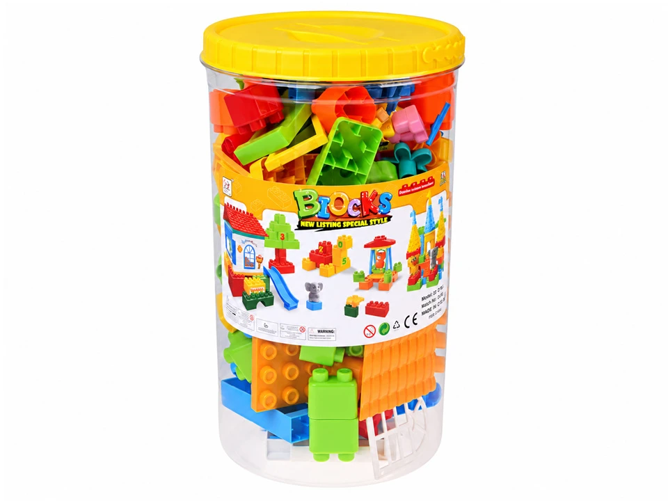 Jokomisiada LARGE plastikas blocks 94 pieces in a container with a handle + figures ZA6429