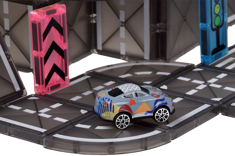Jokomisiada Magnetic blocks CAR TRACK 168 pieces + 4 cars and road signs ZA6446