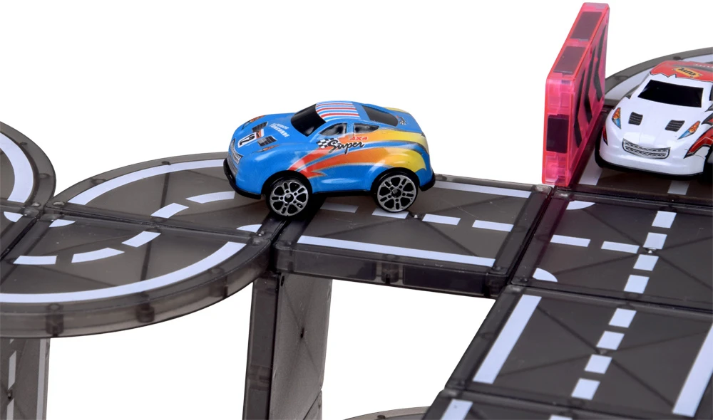 Jokomisiada Magnetic blocks CAR TRACK 168 pieces + 4 cars and road signs ZA6446