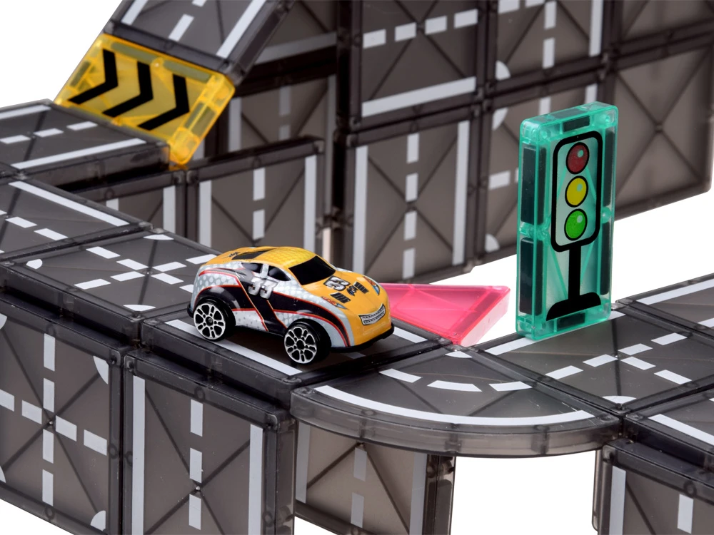 Jokomisiada Magnetic blocks CAR TRACK 168 pieces + 4 cars and road signs ZA6446