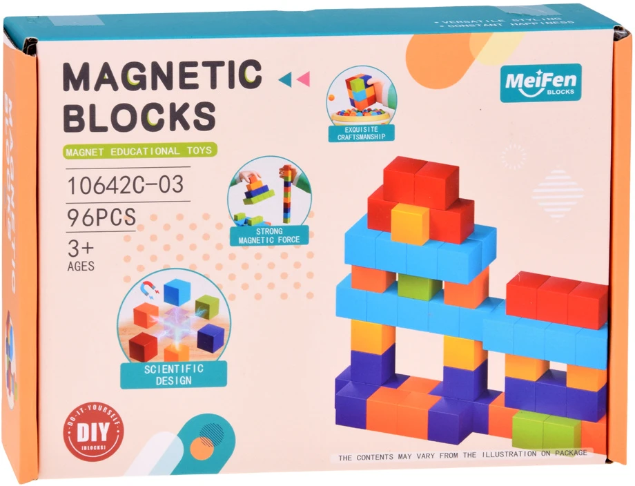 Jokomisiada Magnetic blocks - COLORFUL construction cubes BLOCKS 96pcs ZA6343