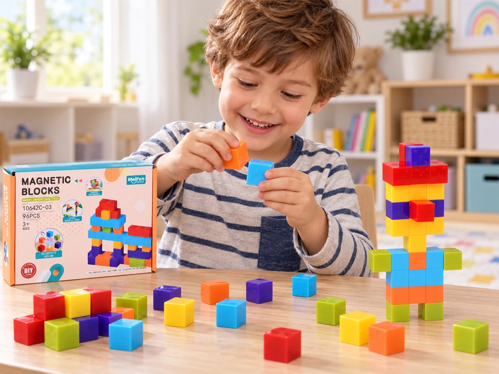 Jokomisiada Magnetic blocks - COLORFUL construction cubes BLOCKS 96pcs ZA6343