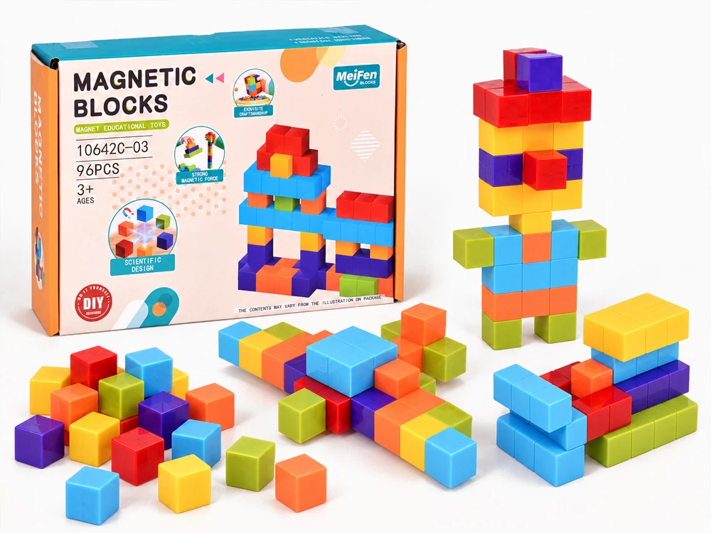 Jokomisiada Magnetic blocks - COLORFUL construction cubes BLOCKS 96pcs ZA6343