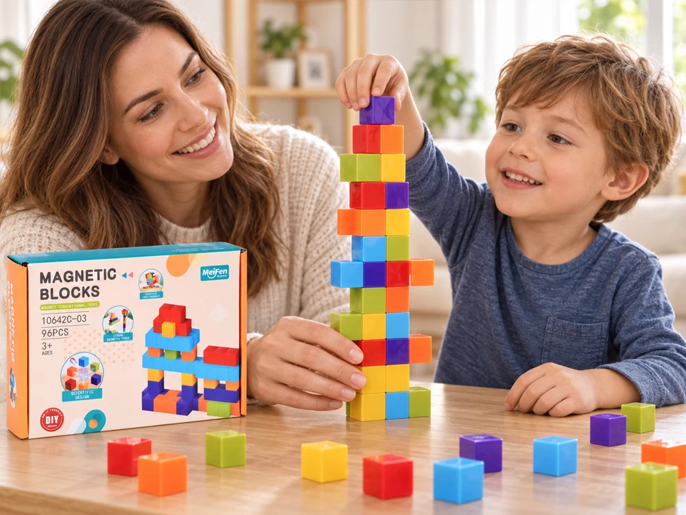 Jokomisiada Magnetic blocks - COLORFUL construction cubes BLOCKS 96pcs ZA6343