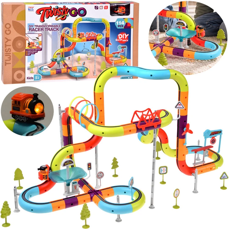 Jokomisiada MAGNETIC BLOCKS Magnetic track for trains - 114pcs DIY train ZA6578