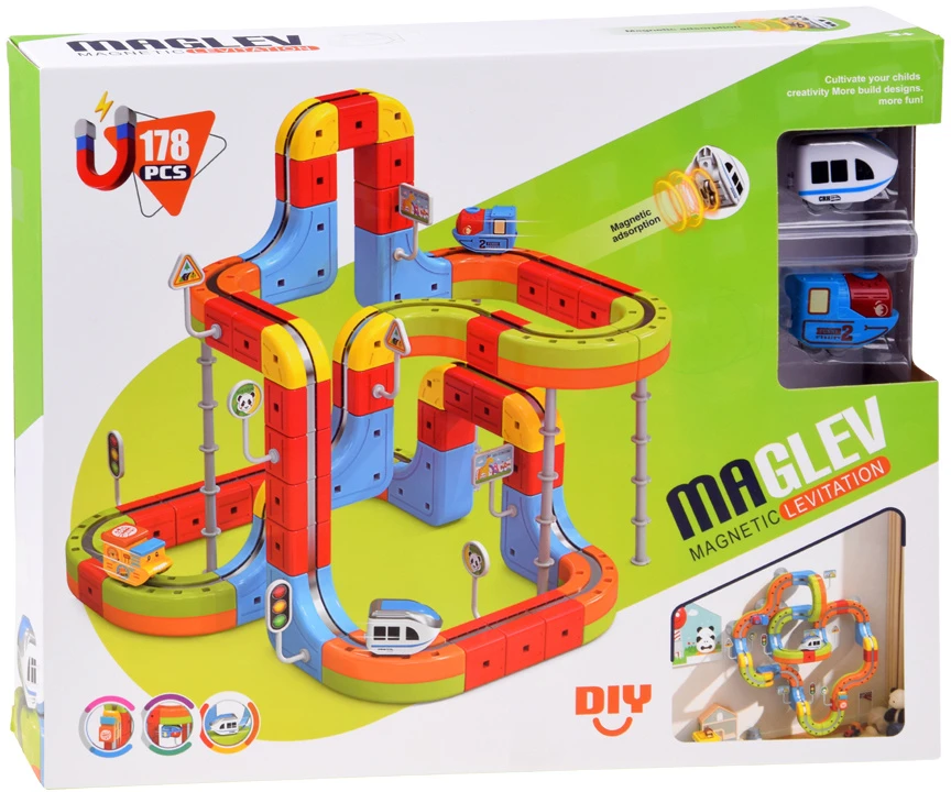 Jokomisiada MAGNETIC BLOCKS Magnetic track for trains - 178pcs DIY train ZA6331