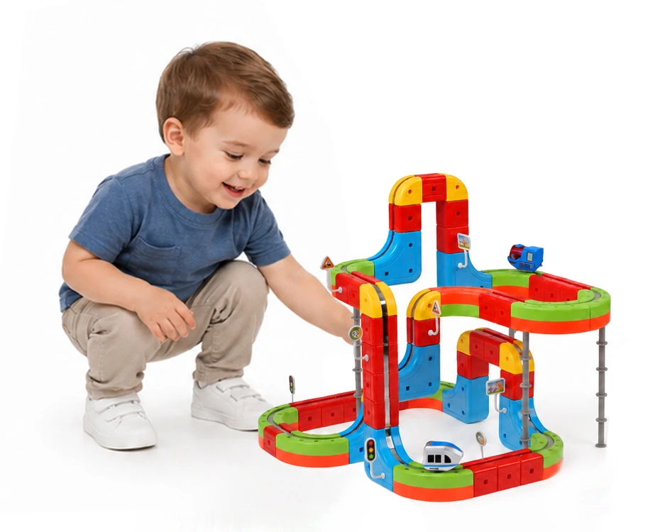 Jokomisiada MAGNETIC BLOCKS Magnetic track for trains - 178pcs DIY train ZA6331