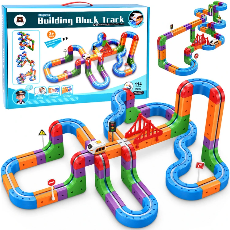 Jokomisiada Magnetic Building Blocks: Magnetic Train Track – 114-Piece DIY Train Set ZA6281