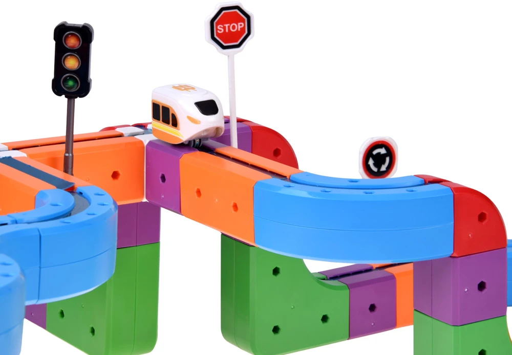 Jokomisiada Magnetic Building Blocks: Magnetic Train Track – 114-Piece DIY Train Set ZA6281