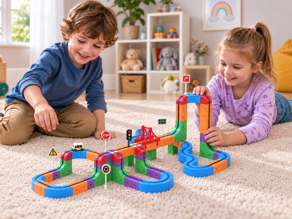 Jokomisiada Magnetic Building Blocks: Magnetic Train Track – 114-Piece DIY Train Set ZA6281
