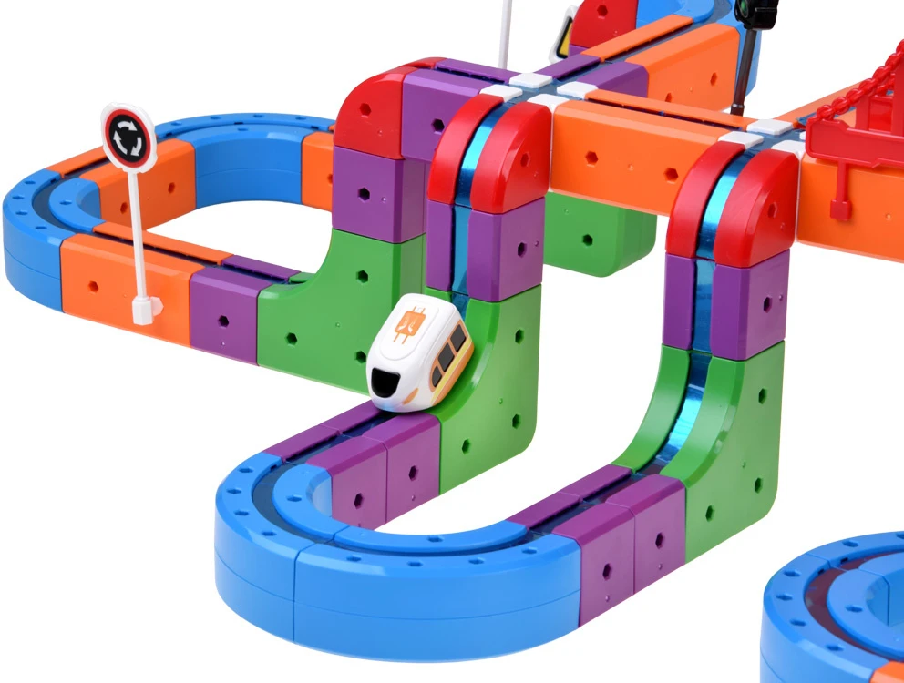 Jokomisiada Magnetic Building Blocks: Magnetic Train Track – 114-Piece DIY Train Set ZA6281