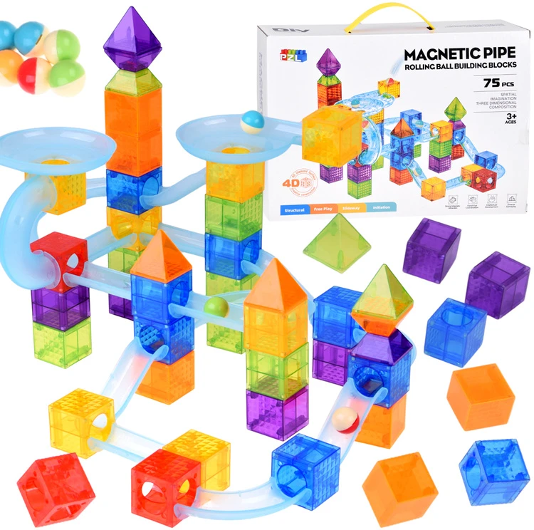 Jokomisiada Magnetic Building Blocks Marble Run Ball Track 75 Pieces ZA6315