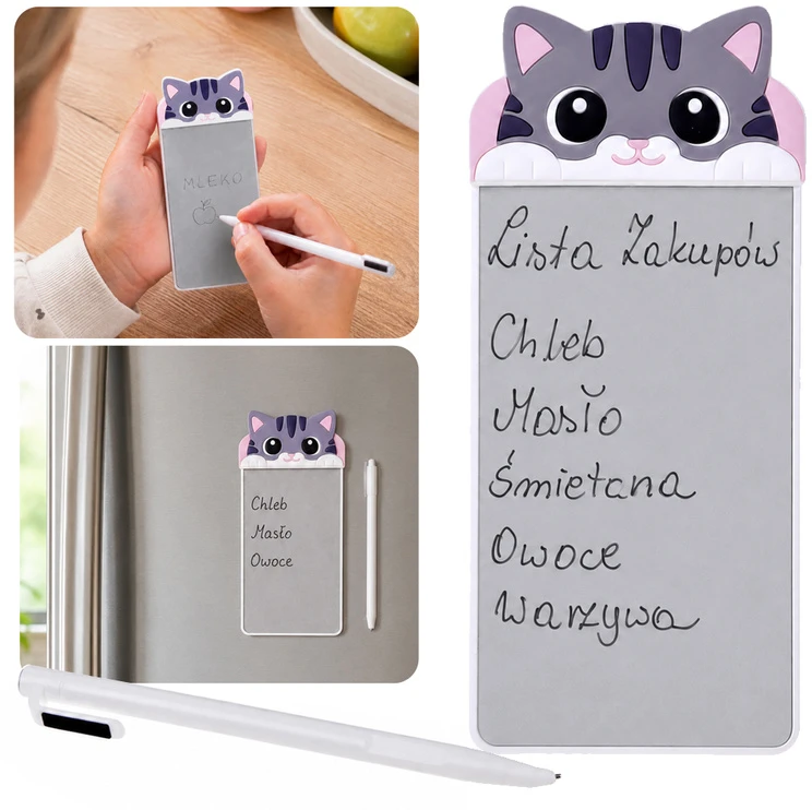 Jokomisiada Magnetic CAT Šaldytuvas Notepad Reusable Writing Board with Stylus ZA6461
