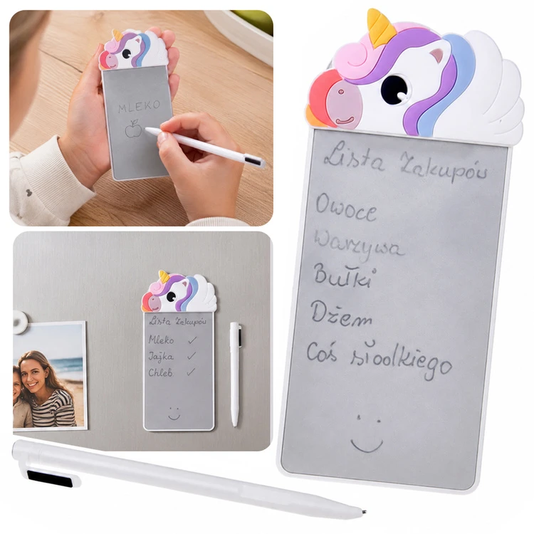 Jokomisiada Magnetic Unicorn Šaldytuvas Notepad Reusable Writing Board with Stylus ZA6460