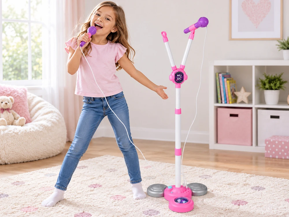 Jokomisiada Microphone x2 on an adjustable stand KARAOKE SET for children IN0192