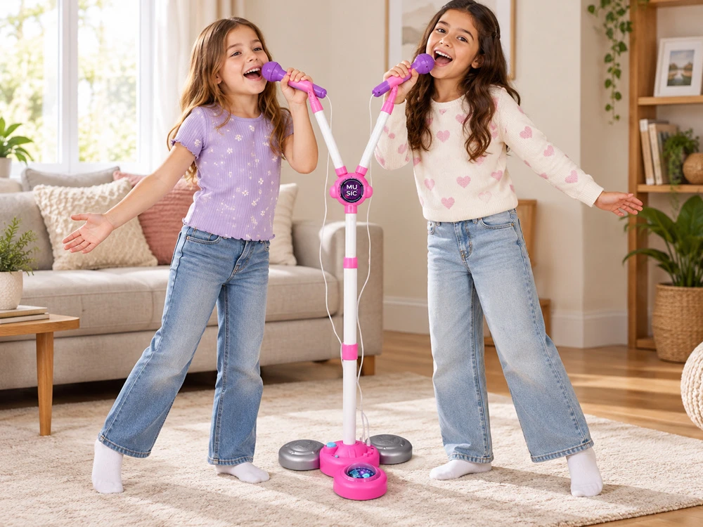 Jokomisiada Microphone x2 on an adjustable stand KARAOKE SET for children IN0192