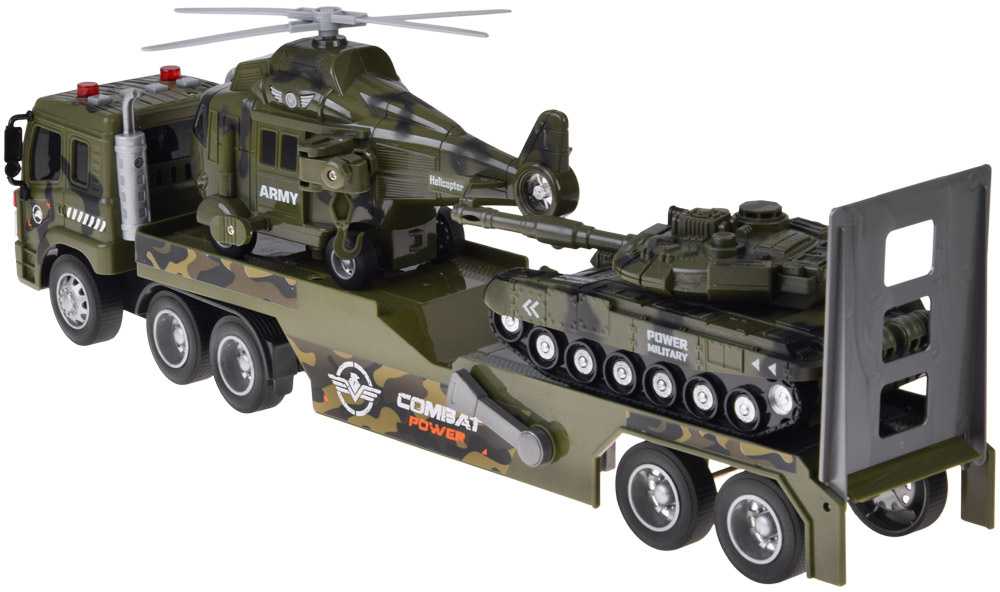 Jokomisiada Military Transport Truck Set – Army Tank, Helicopter & Truck with Friction Power, Lights and Sounds
