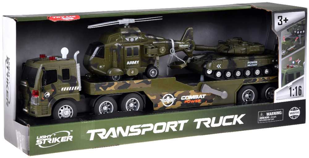 Jokomisiada Military Transport Truck Set – Army Tank, Helicopter & Truck with Friction Power, Lights and Sounds