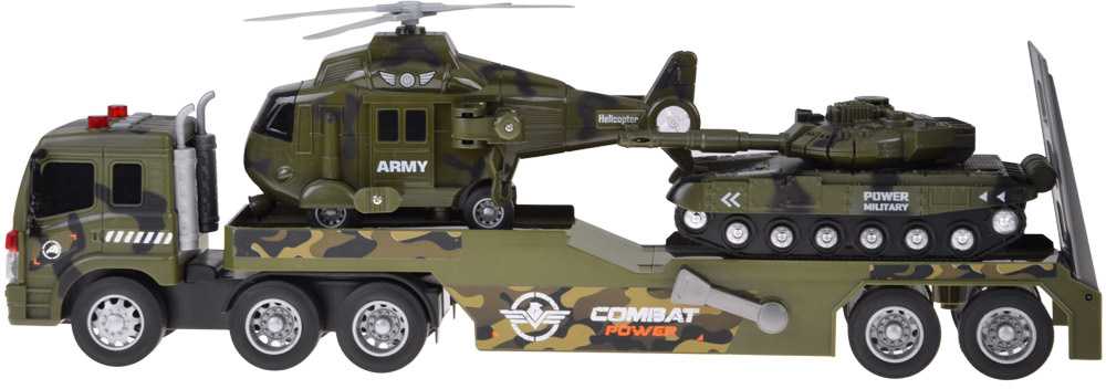 Jokomisiada Military Transport Truck Set – Army Tank, Helicopter & Truck with Friction Power, Lights and Sounds