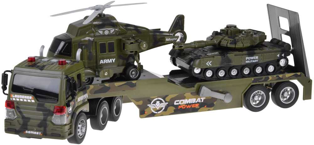 Jokomisiada Military Transport Truck Set – Army Tank, Helicopter & Truck with Friction Power, Lights and Sounds
