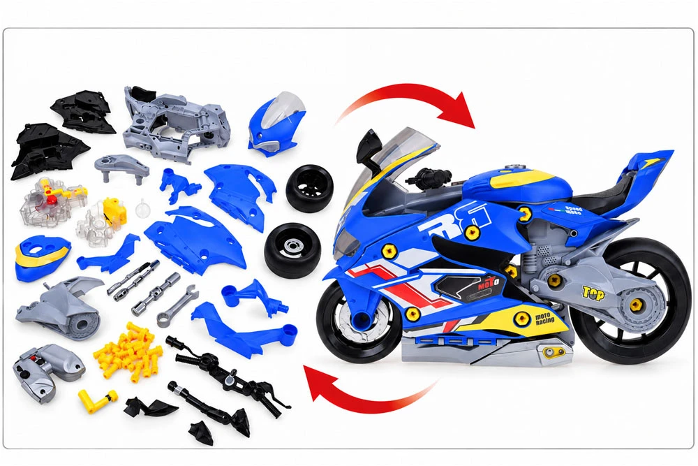 Jokomisiada Motociklų surinkimo dirbtuvės, 59 dalys, variklio garsai ir šviesos ZA6452