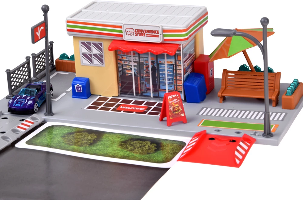 Jokomisiada Petrol Station Playset with Shop, Road, Parking Area and 2 Toy Cars ZA6282