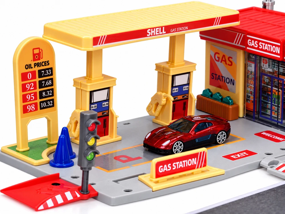 Jokomisiada Petrol Station Playset with Shop, Road, Parking Area and 2 Toy Cars ZA6282