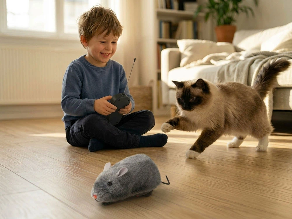 Jokomisiada Pilkas Furry RC Mouse Remote-Controlled Toy 27 MHz RC0758