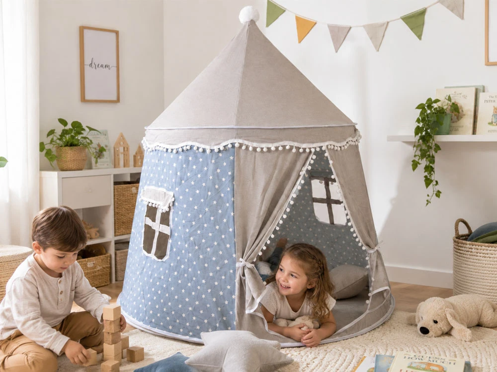 Jokomisiada Pilkas Star-Patterned Children’s Play Tent, House, Castle with Storage Bag ZA6149