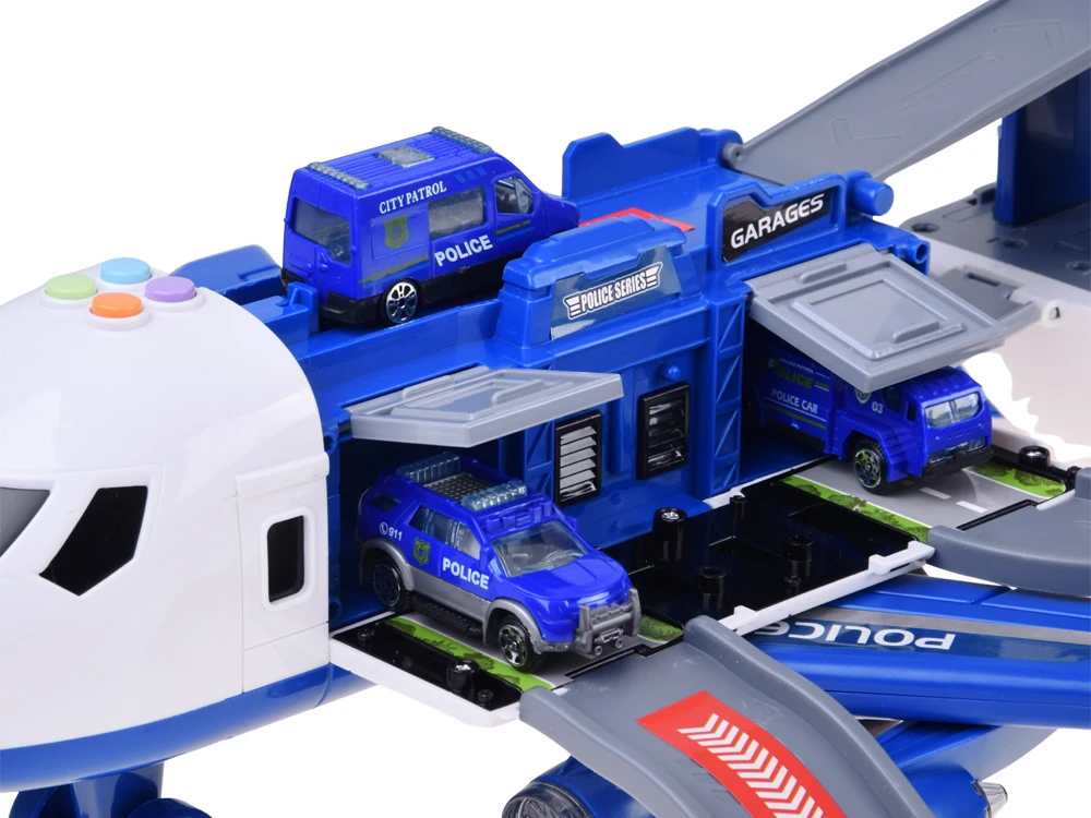 Jokomisiada Police Airplane with Parking Garage, Crane and 4 Toy Cars, Lights and Sounds ZA6561