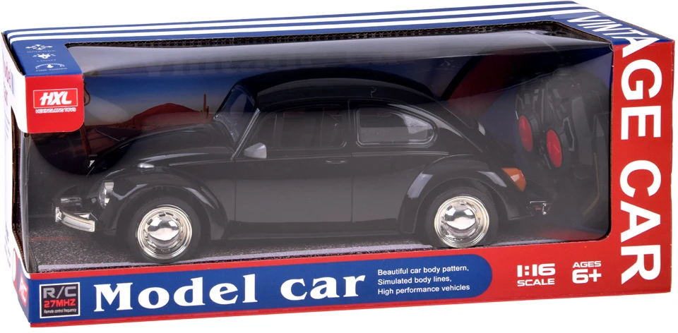 Jokomisiada RC Retro Beetle nuotoliniu būdu valdomas automobilis 1:16 juodas su 27 MHz nuotolinio valdymo pulteliu RC0759