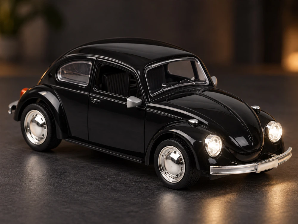 Jokomisiada RC Retro Beetle nuotoliniu būdu valdomas automobilis 1:16 juodas su 27 MHz nuotolinio valdymo pulteliu RC0759