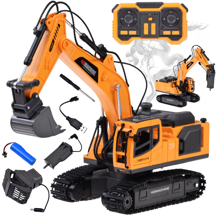 Jokomisiada Remote-Controlled Excavator + Bucket Grab Hydraulic Breaker Smoke Sound Lights RC0792