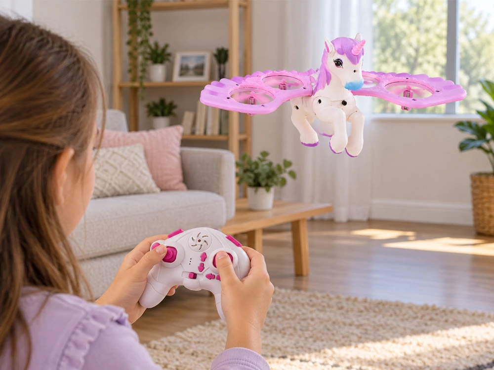 Jokomisiada Remote-controlled flying drone UNICORN PEGASUS - lights up pink RC0777