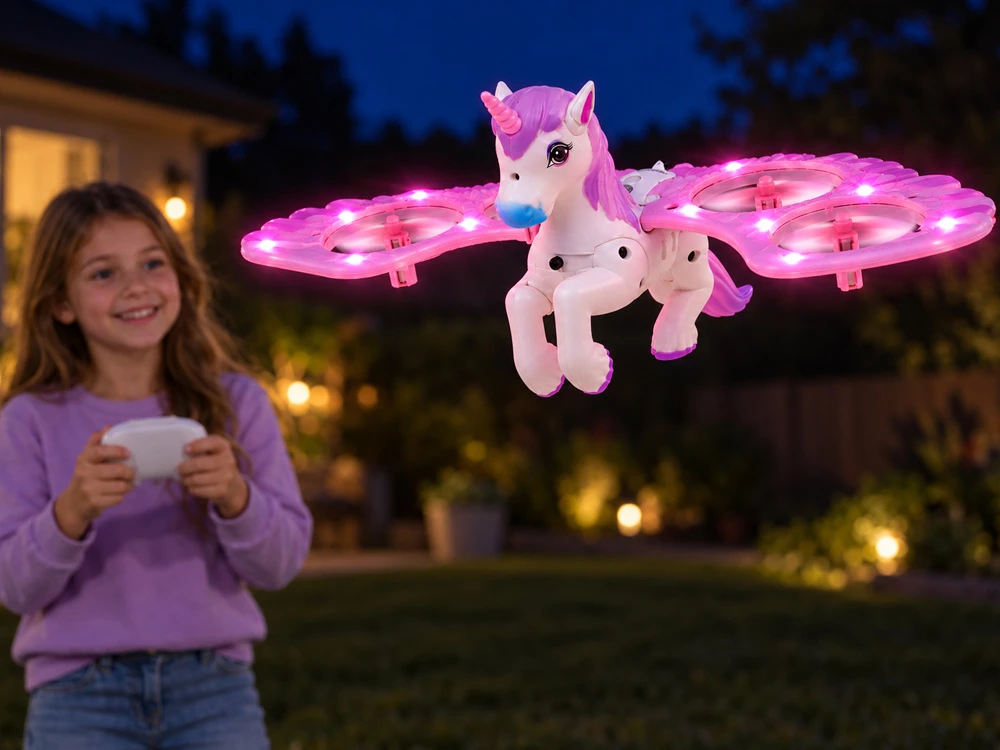 Jokomisiada Remote-controlled flying drone UNICORN PEGASUS - lights up pink RC0777