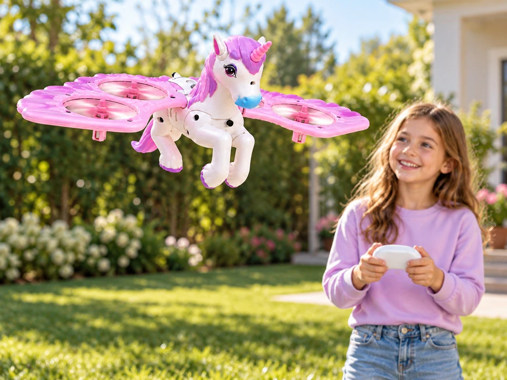 Jokomisiada Remote-controlled flying drone UNICORN PEGASUS - lights up pink RC0777