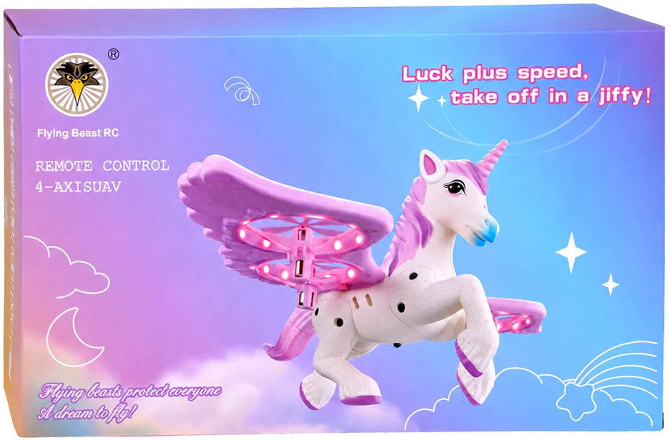 Jokomisiada Remote-controlled flying drone UNICORN PEGASUS - lights up pink RC0777
