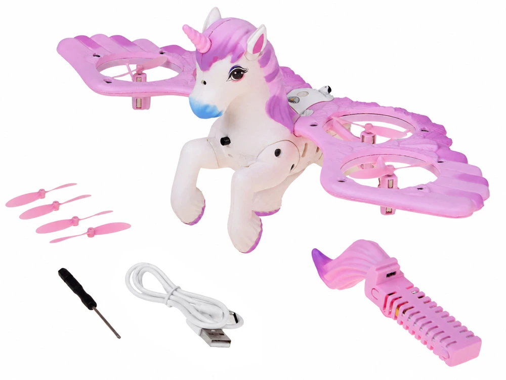 Jokomisiada Remote-controlled flying drone UNICORN PEGASUS - lights up pink RC0777