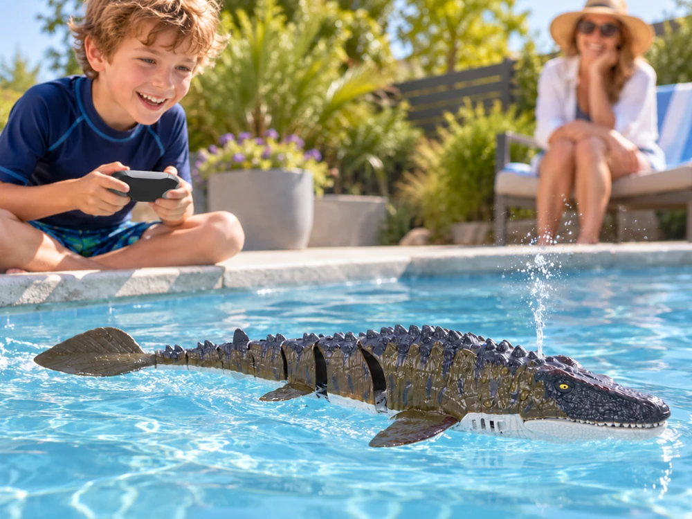 Jokomisiada Remote-Controlled Mosasaurus Aquatic Dinosaur Swims and Sprays Vanduo 40 cm RC0801