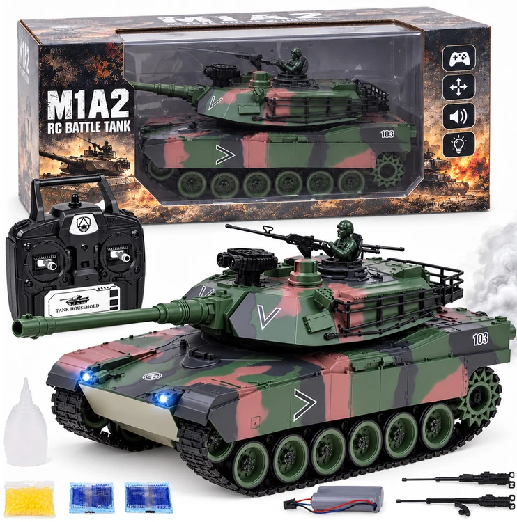 Jokomisiada Remote-Controlled RC Abrams M1A1 Tank Smoke Sound Lights 45 cm RC0770