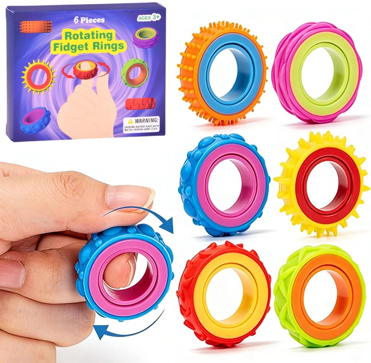 Jokomisiada Rotating Anti-Stress Sensory Fidget Rings – Set of 6 ZA6619