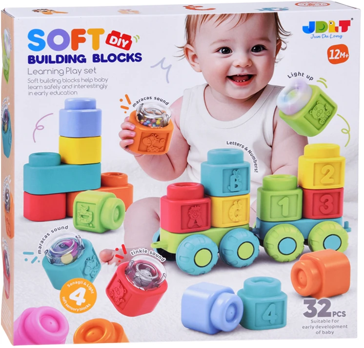 Jokomisiada Rubber blocks 3 in 1 - soft, sensory, sound, light 32 pieces ZA6435