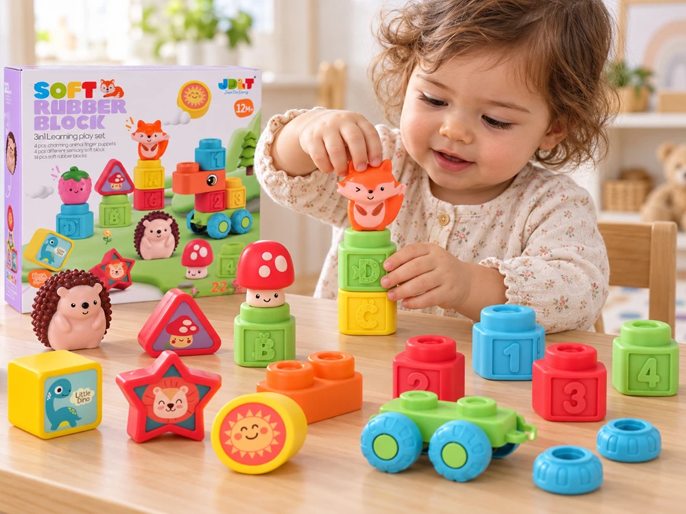 Jokomisiada Rubber blocks 3 in 1 - soft, sensory, finger puppets 22 pieces ZA6439