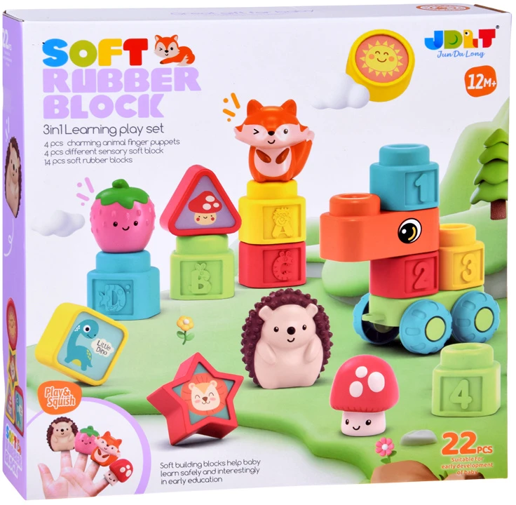 Jokomisiada Rubber blocks 3 in 1 - soft, sensory, finger puppets 22 pieces ZA6439