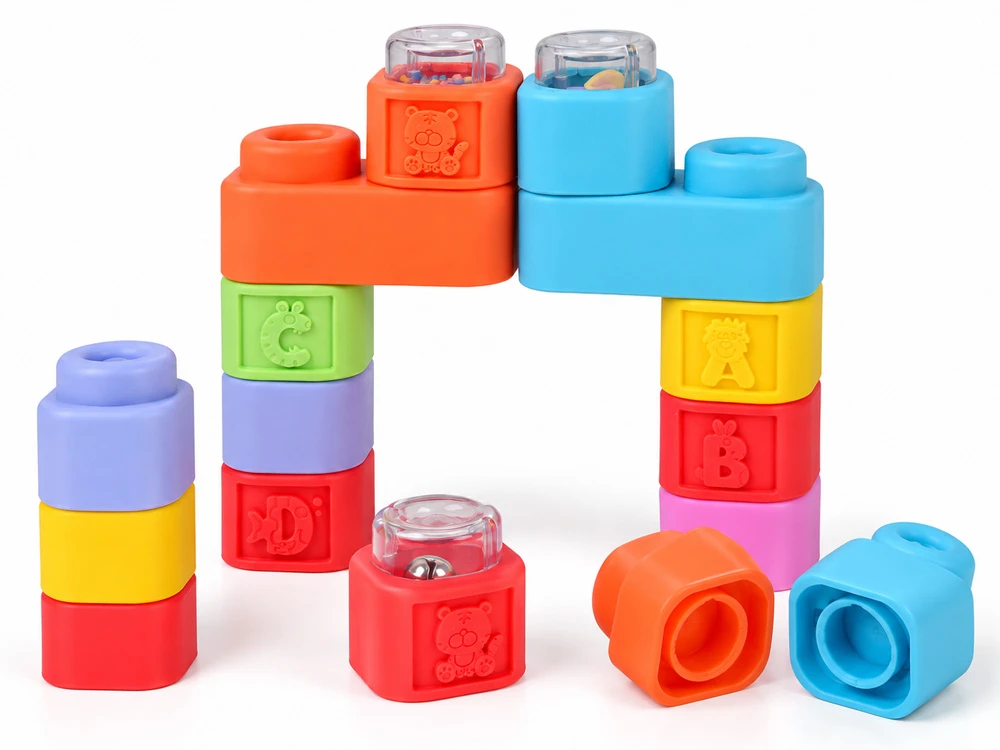 Jokomisiada Rubber blocks 3 in 1 - soft, sensory, sound, light 32 pieces ZA6435